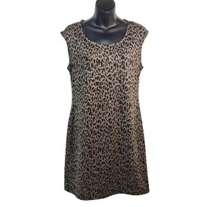 Nine West Women's Black Brown Leopard Print Thin Knit Sleeveless Dress S…